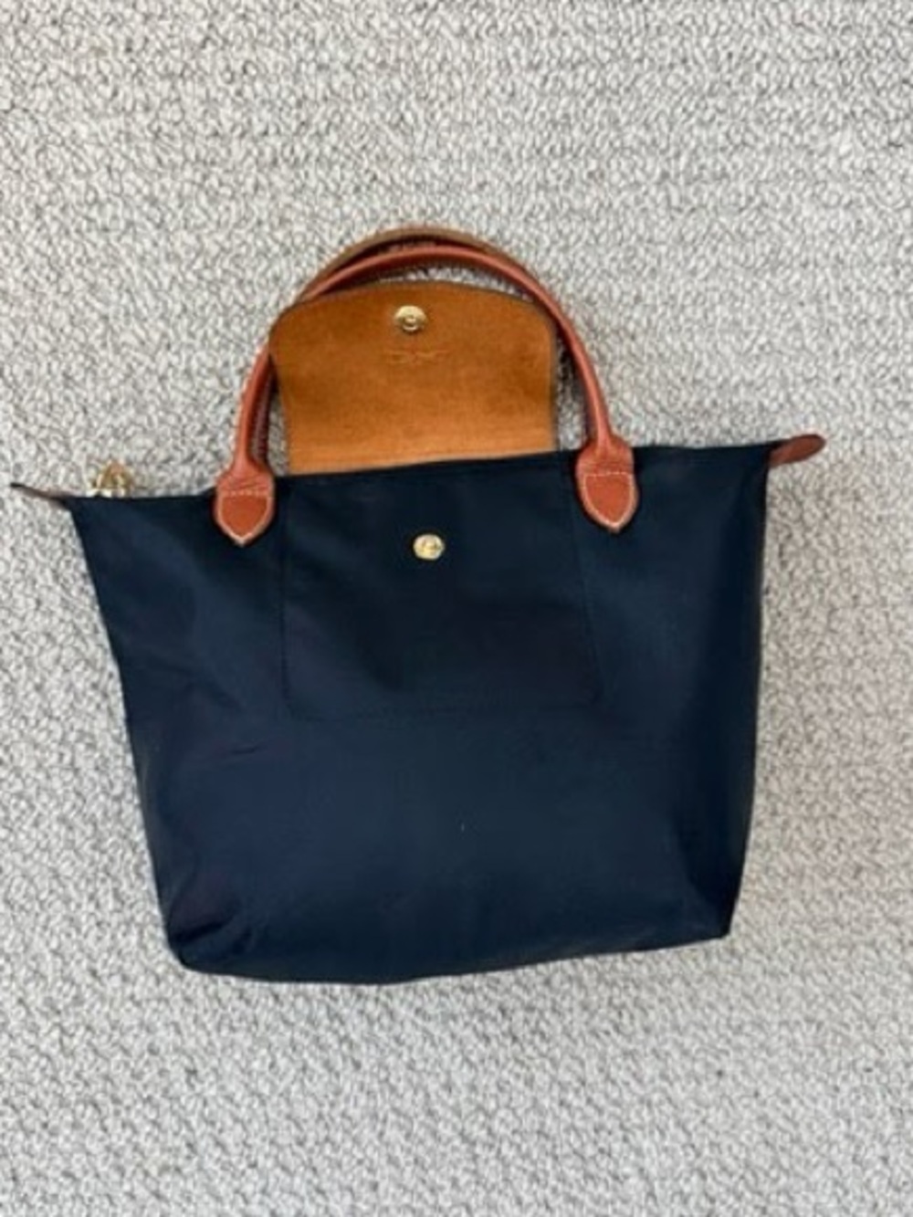Longchamp Black Nylon Tote with Brown Leather Trim
